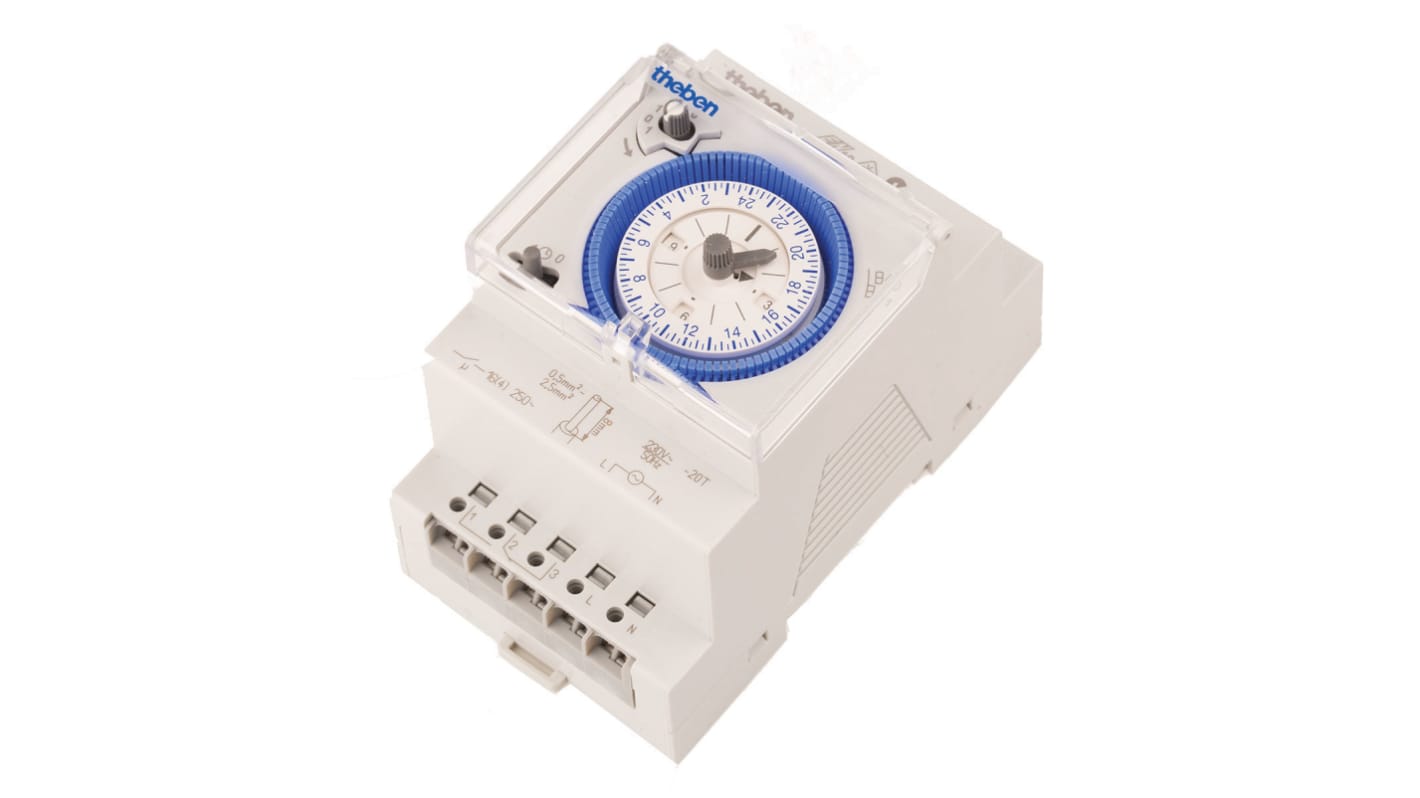 Theben DIN Skinne, tænd-og-sluk ur, , analog, 230 V∼, Timer, 1-polet double-throw