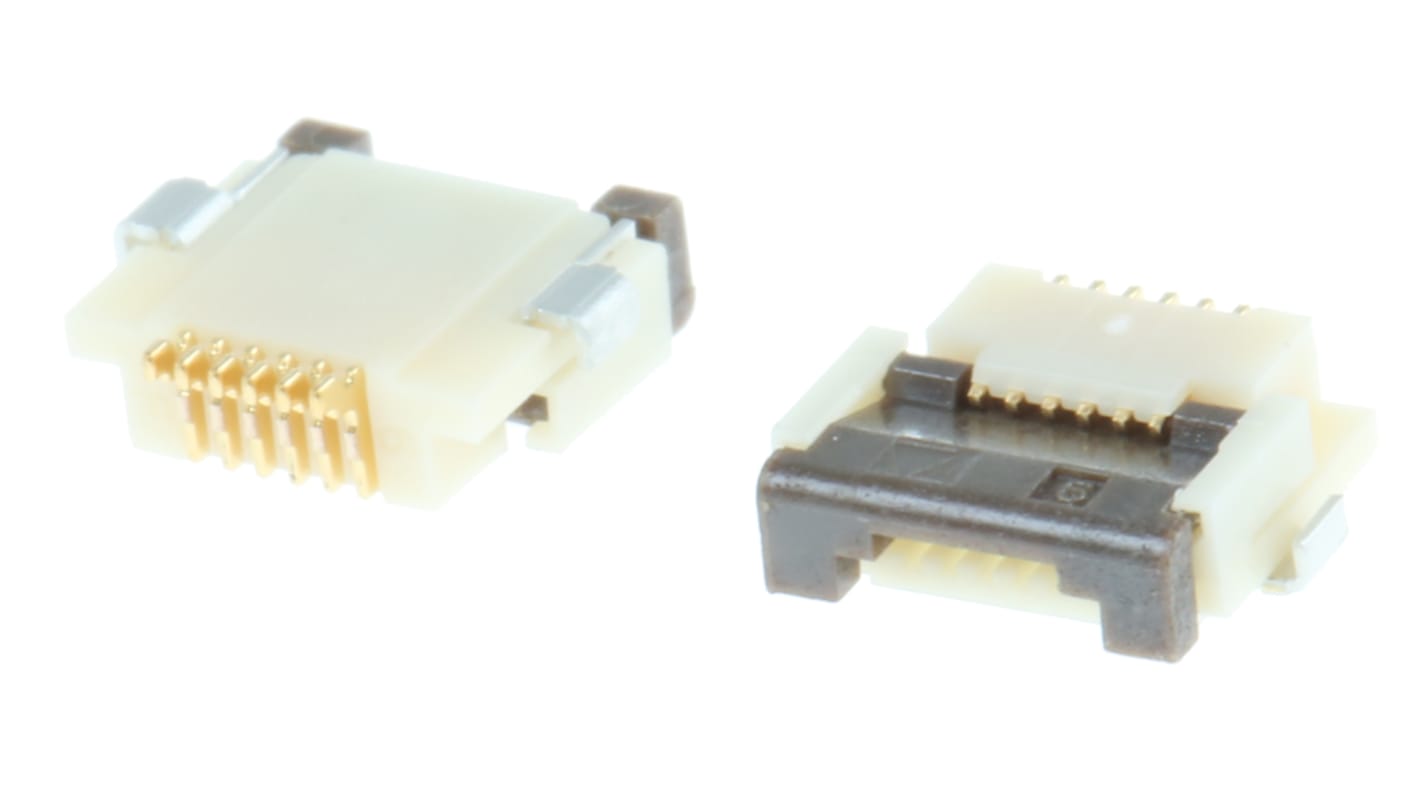 Conector FPC hembra Ángulo de 90° Hirose serie FH12 de 6 vías, paso 0.5mm, 1 fila, para soldar