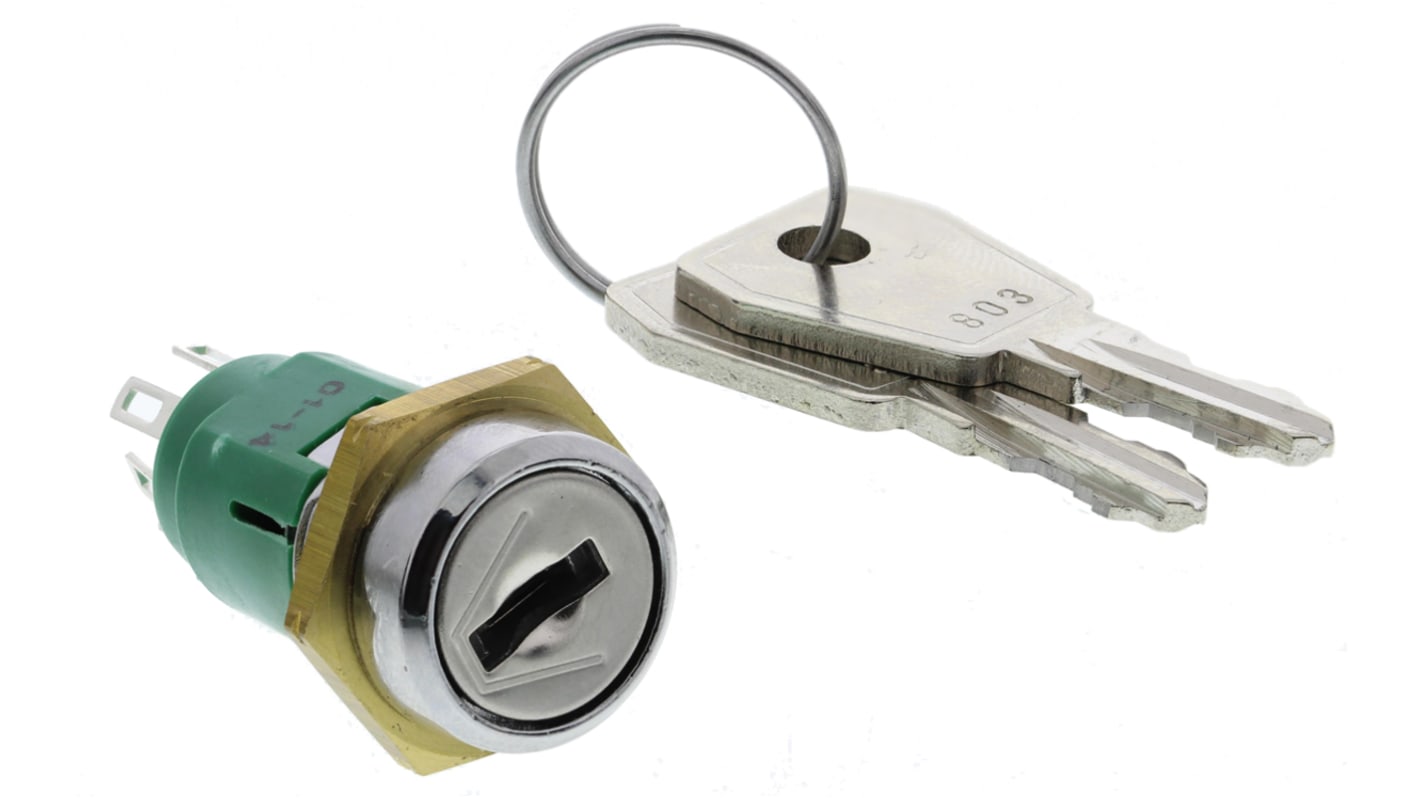 Interruptor de llave, DPDT, 1 A a 24 V dc, 2 vías, -20 → +65°C