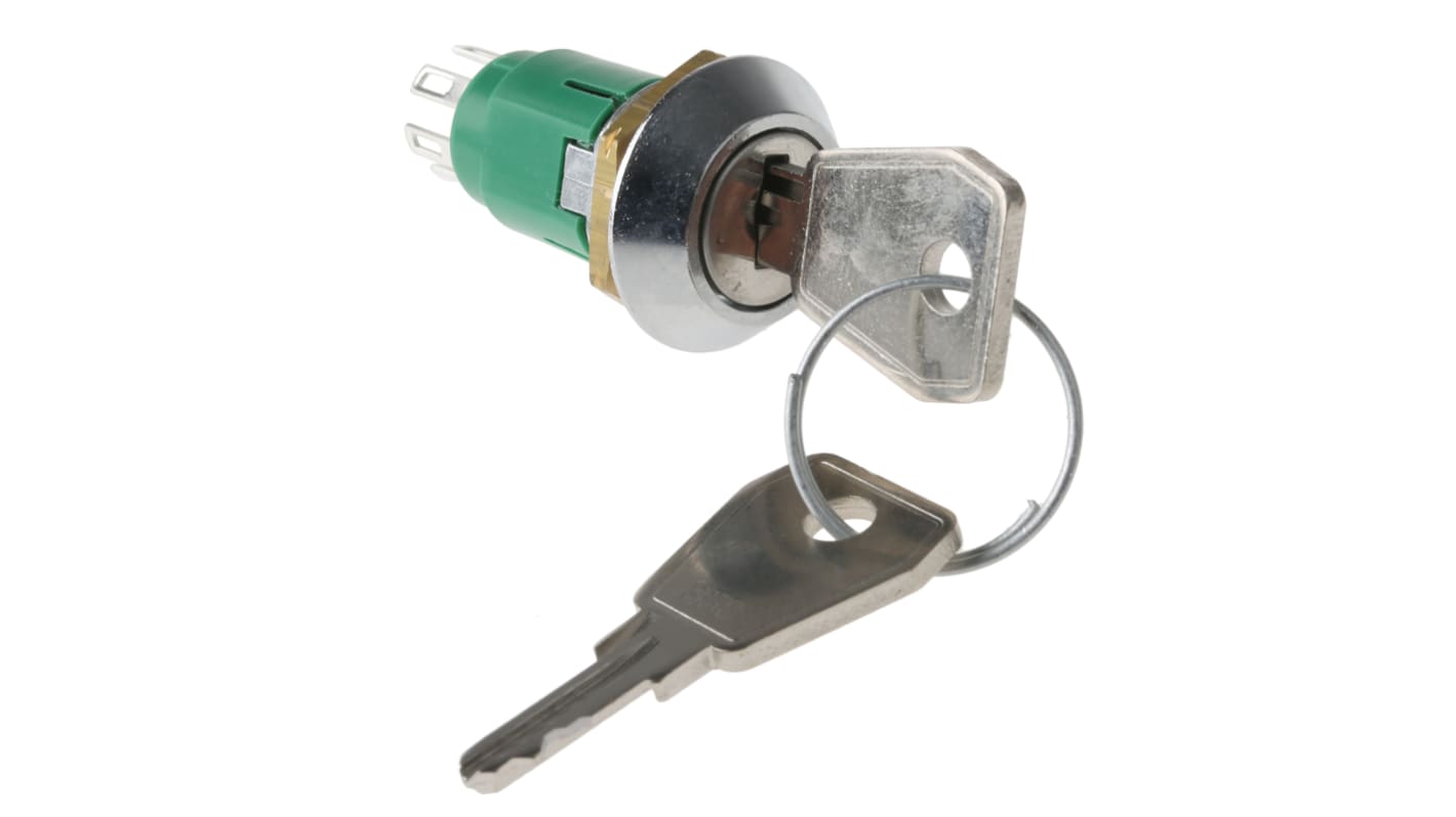 Key Switch, DPDT, 1 A @ 24 V dc 2-Way Common-Key