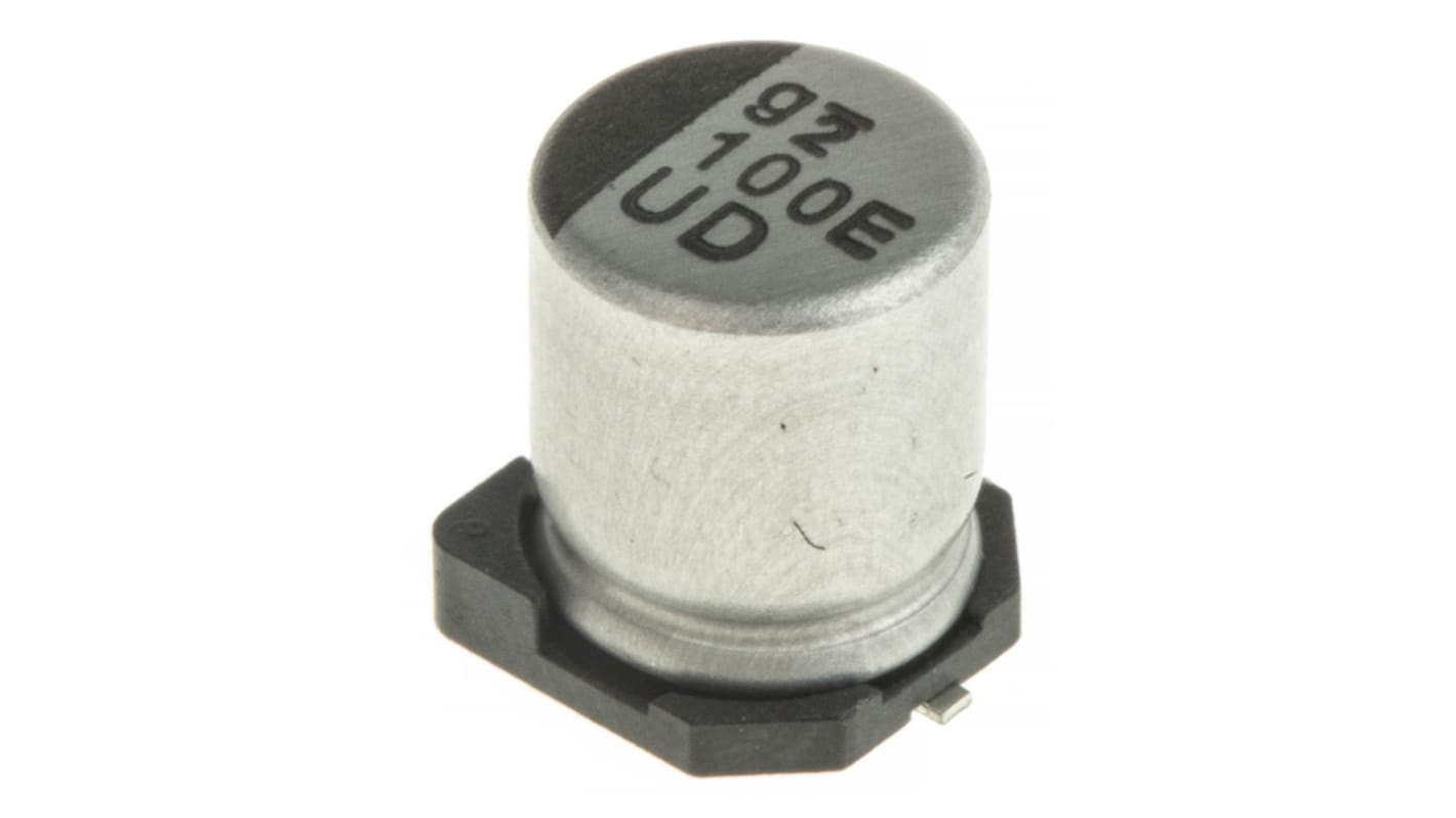 Condensador electrolítico Nichicon serie UD, 100μF, ±20%, 25V dc, mont. SMD, 6.3 (Dia.) x 7.7mm, paso 2.2mm