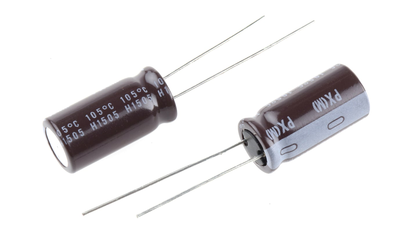 Condensador electrolítico Nichicon serie PX, 100μF, ±20%, 35V dc, mont. pasante, 10 (Dia.) x 20mm, paso 5mm