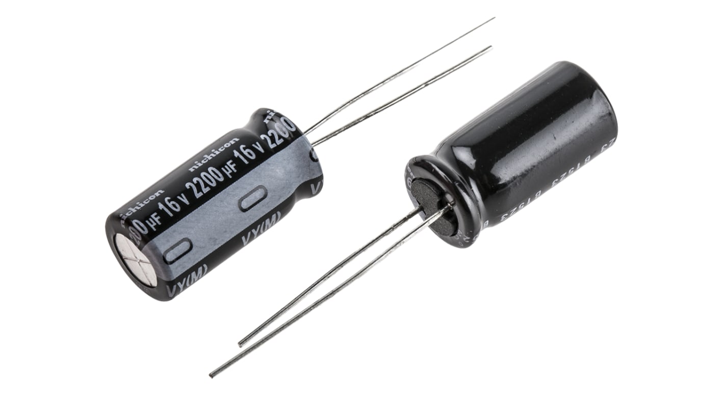 Nichicon 2200μF Aluminium Electrolytic Capacitor 16V dc, Radial, Through Hole - UVY1C222MPD