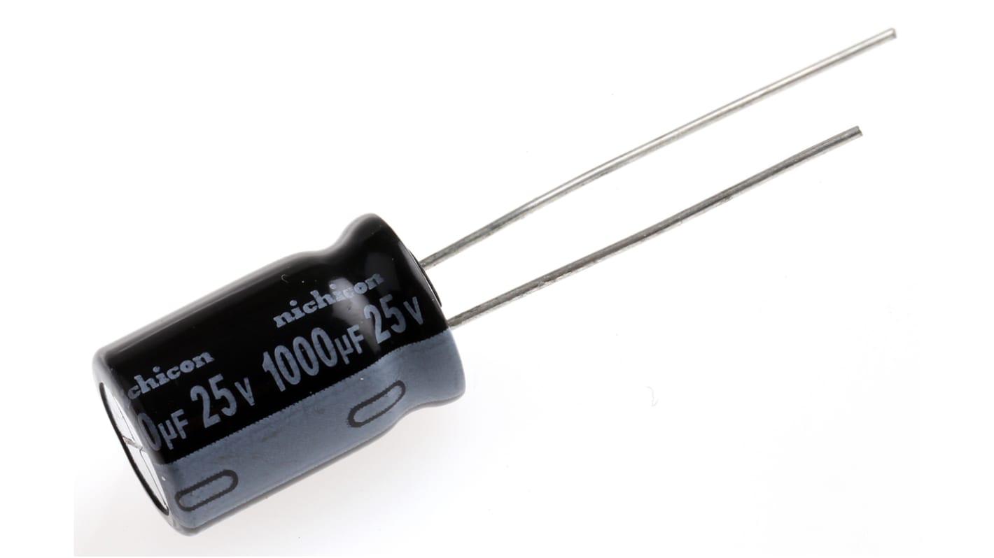 Nichicon 1000μF Aluminium Electrolytic Capacitor 25V dc, Radial, Through Hole - UVY1E102MPD