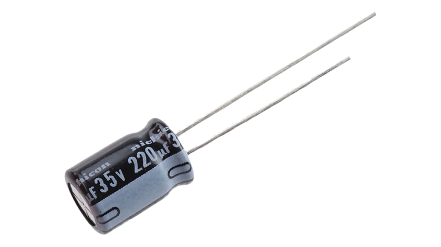 Nichicon 220μF Aluminium Electrolytic Capacitor 35V dc, Radial, Through Hole - UVY1V221MPD