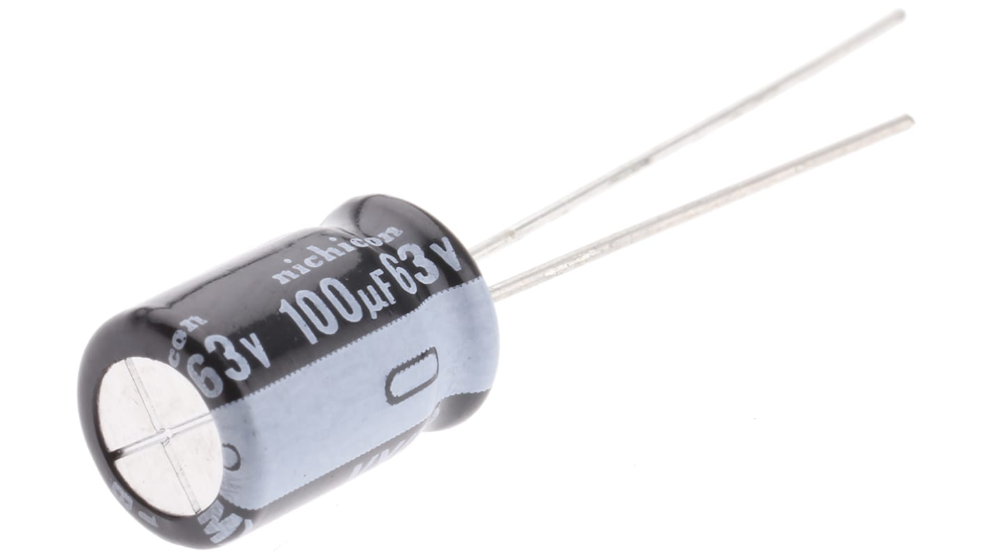 Nichicon 100μF Aluminium Electrolytic Capacitor 63V dc, Radial, Through Hole - UVY1J101MPD