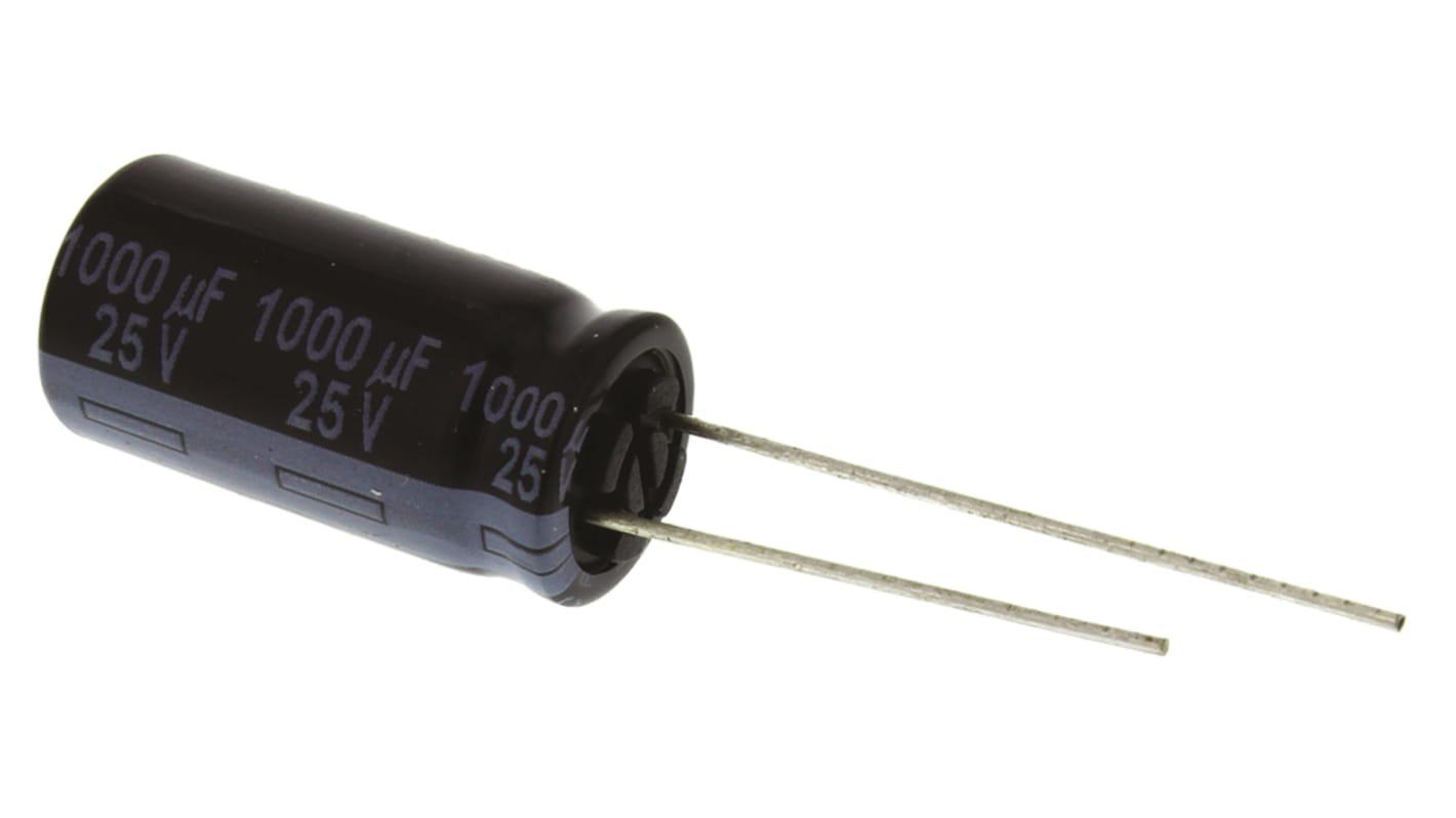 Condensador electrolítico Panasonic serie FR Radial, 1000μF, ±20%, 25V dc, Radial, Orificio pasante, 10 (Dia.) x 20mm,
