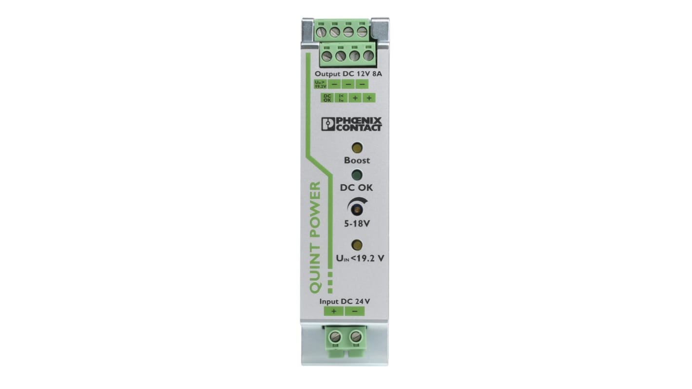 Convertisseur DC-DC Phoenix Contact, QUINT-PS/24DC/24DC/8, Montage rail DIN, 96W, 1 sortie, 12V c.c., 8A