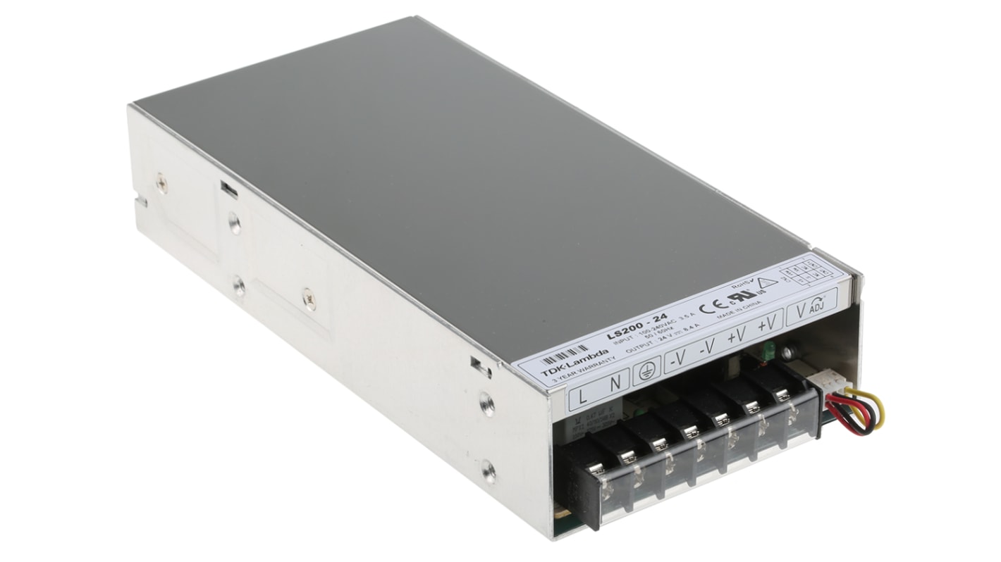 TDK-Lambda Switching Power Supply, LS200-24, 24V dc, 8.4A, 200W, 1 Output, 120 → 373 V dc, 85 → 264 V ac