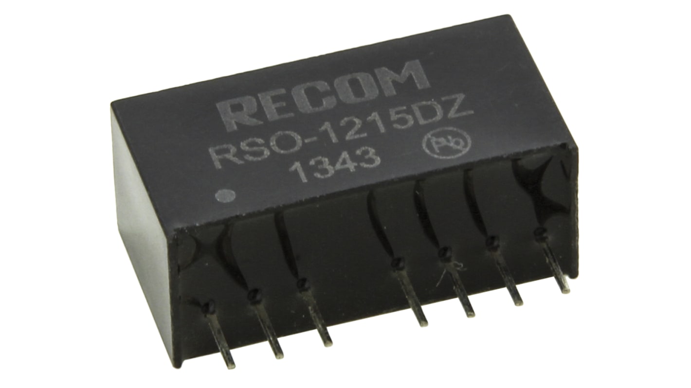Recom RSO DC-DC Converter, ±15V dc/ ±34mA Output, 4.5 → 18 V dc Input, 1W, Through Hole, +85°C Max Temp -40°C