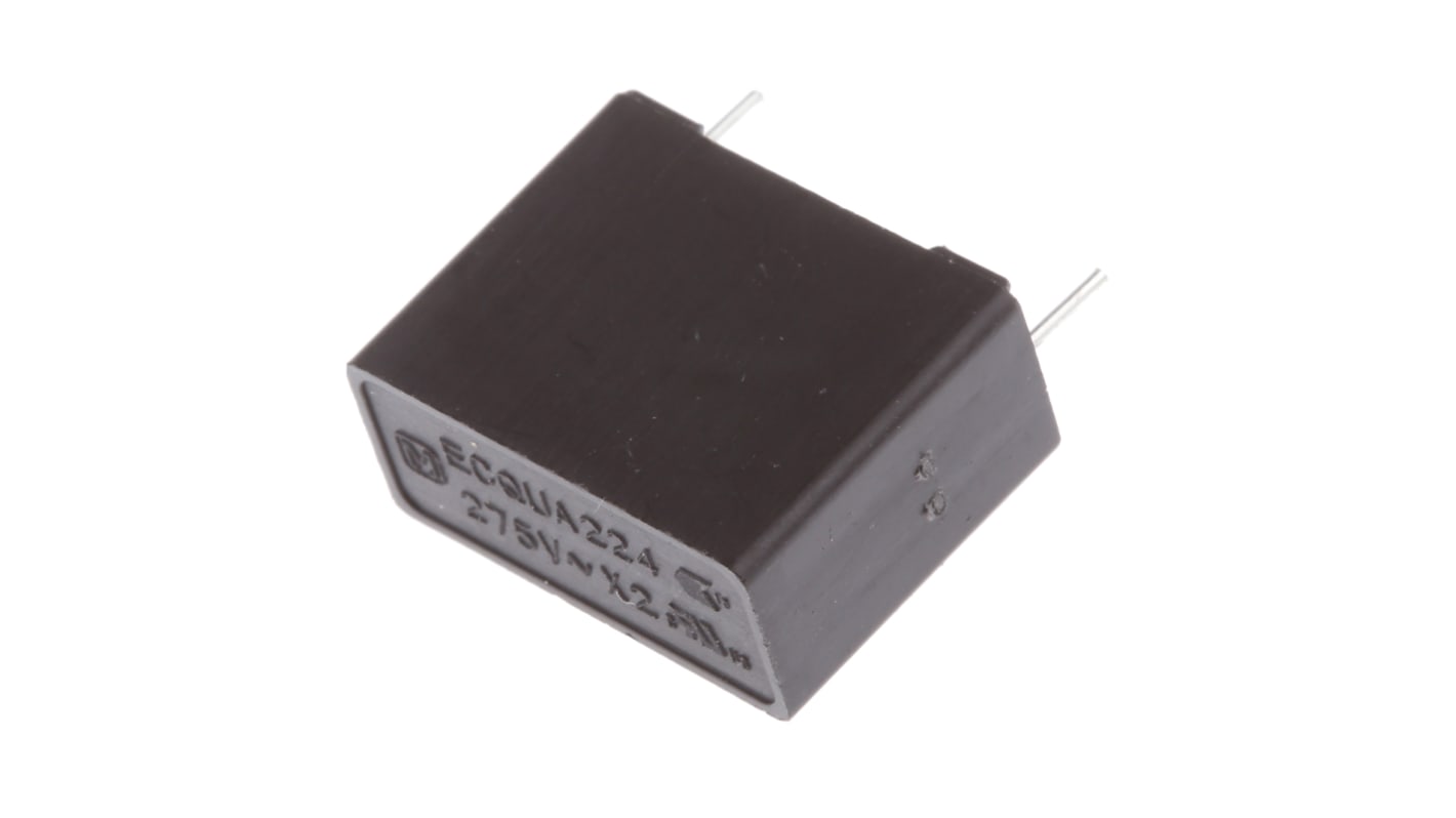 Condensador de película Panasonic, 220nF, ±10%, 275V ac, Montaje en orificio pasante