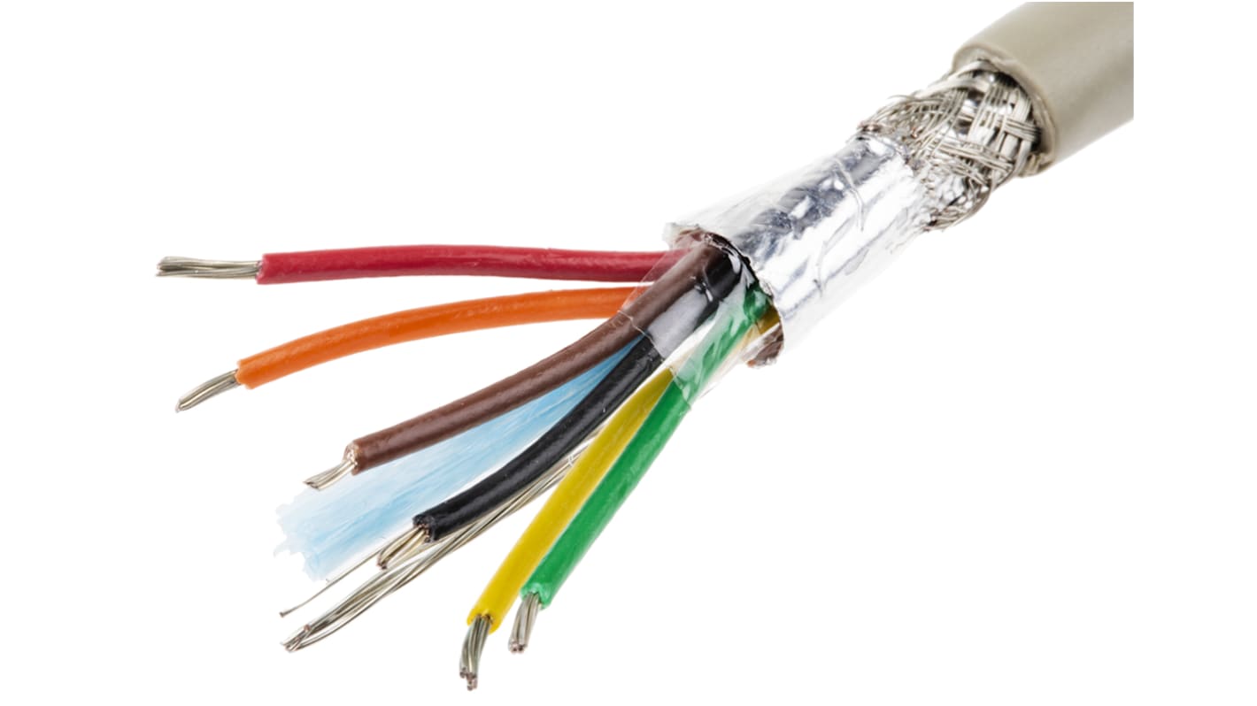 Cable de datos apantallado Alpha Wire ProTekt de 6 conductores, 0.23 mm², 24 AWG, long. 50m, Ø ext. 5.79mm, funda de