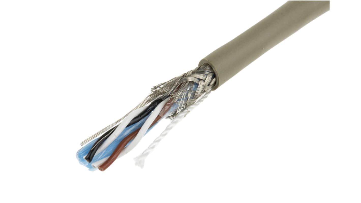 Alpha Wire Twisted Pair Data Cable, 2 Pairs, 0.23 mm², 4 Cores, 24 AWG, Screened, 50m, Grey Sheath