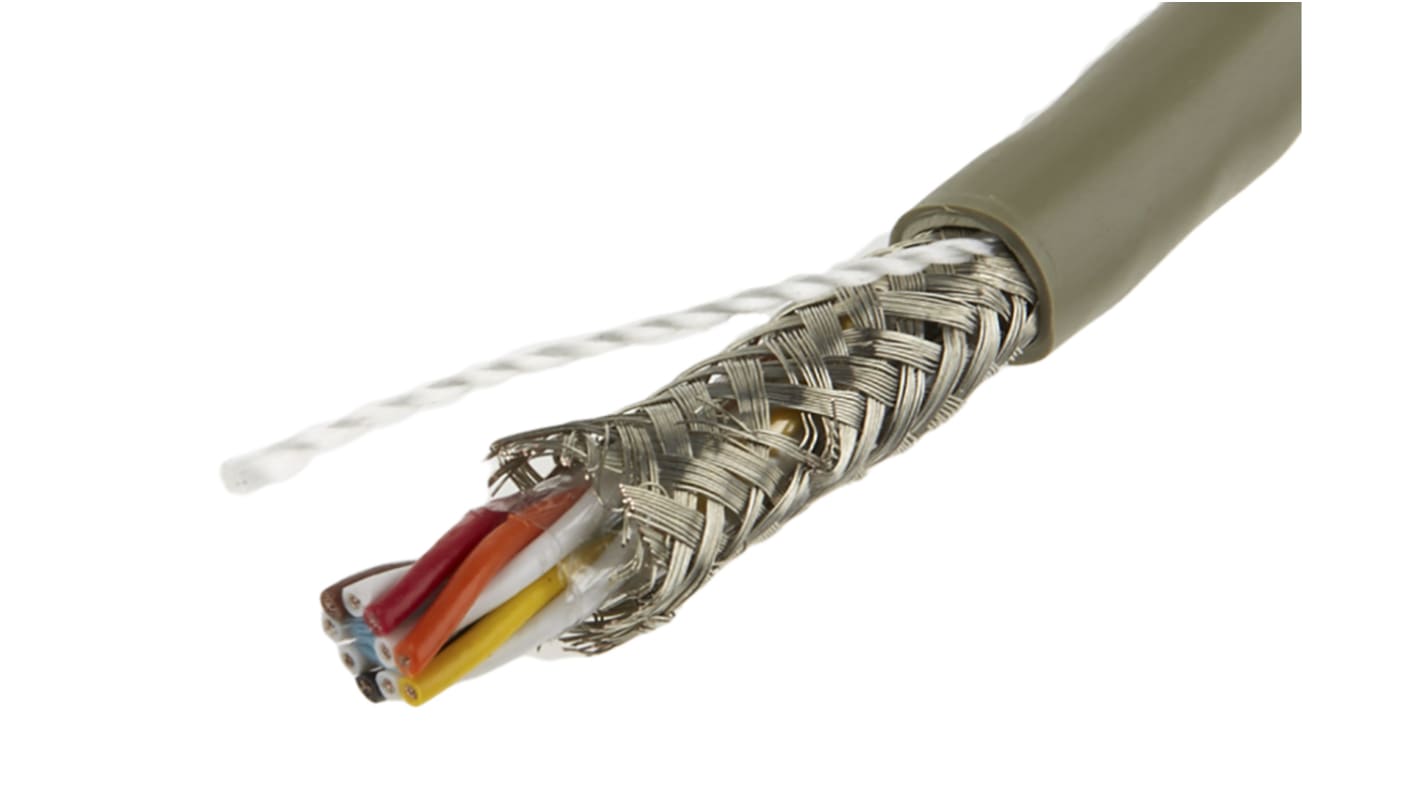 Alpha Wire Twisted Pair Data Cable, 5 Pairs, 0.23 mm², 10 Cores, 24 AWG, Screened, 50m, Grey Sheath