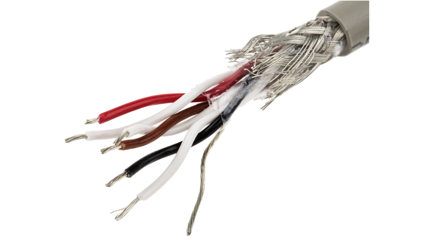 Alpha Wire Twisted Pair Data Cable, 3 Pairs, 0.35 mm², 6 Cores, 22 AWG, Screened, 50m, Grey Sheath