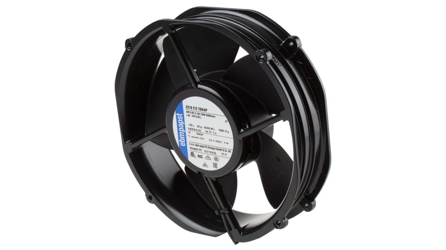 ebm-papst 2200 FTD Series Axial Fan, 48 V dc, DC Operation, 1220m³/h, 103W, IP20, 200 x 50.8mm