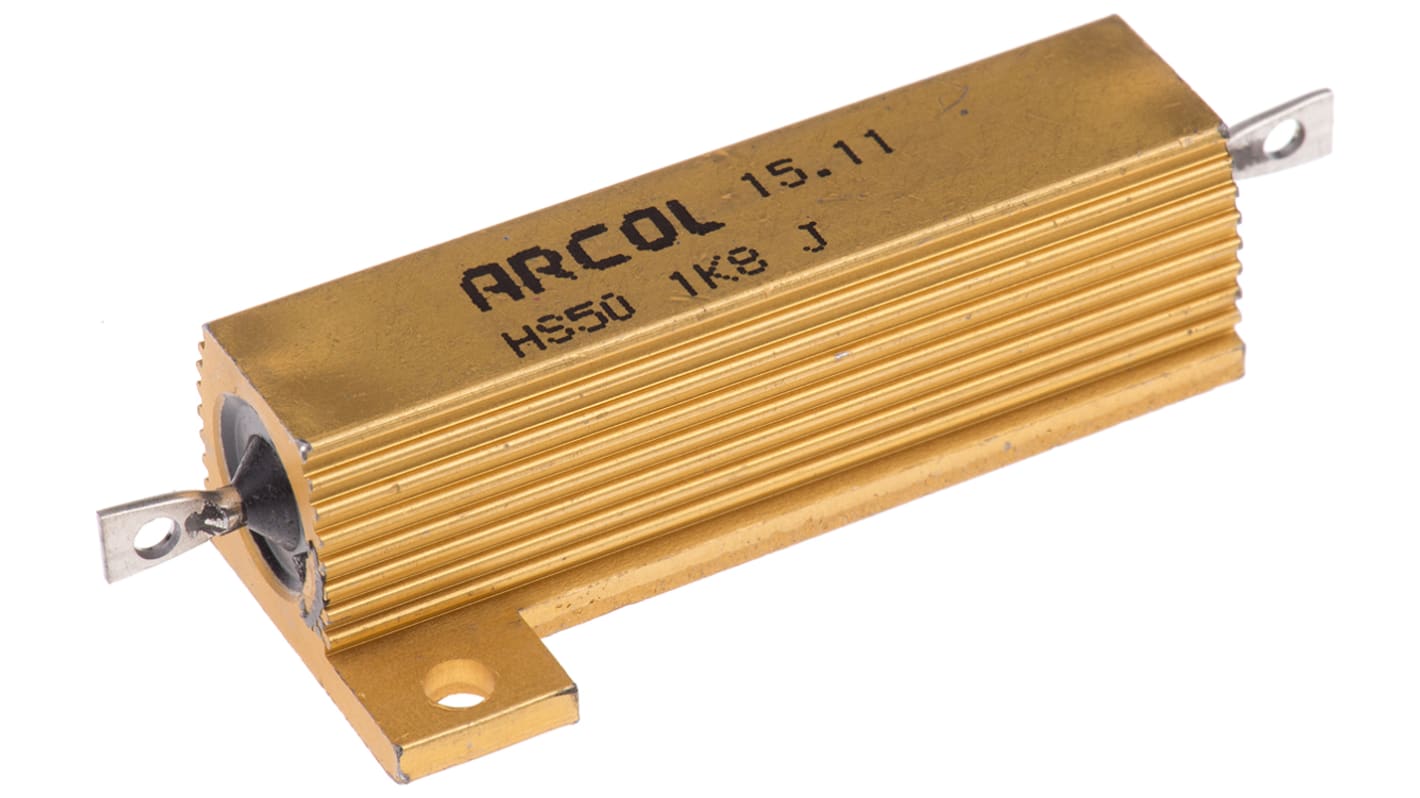 Resistencia de montaje en panel Arcol, 1.8kΩ ±5% 50W, Aluminio, carcasa de aluminio, Axial, Bobinado