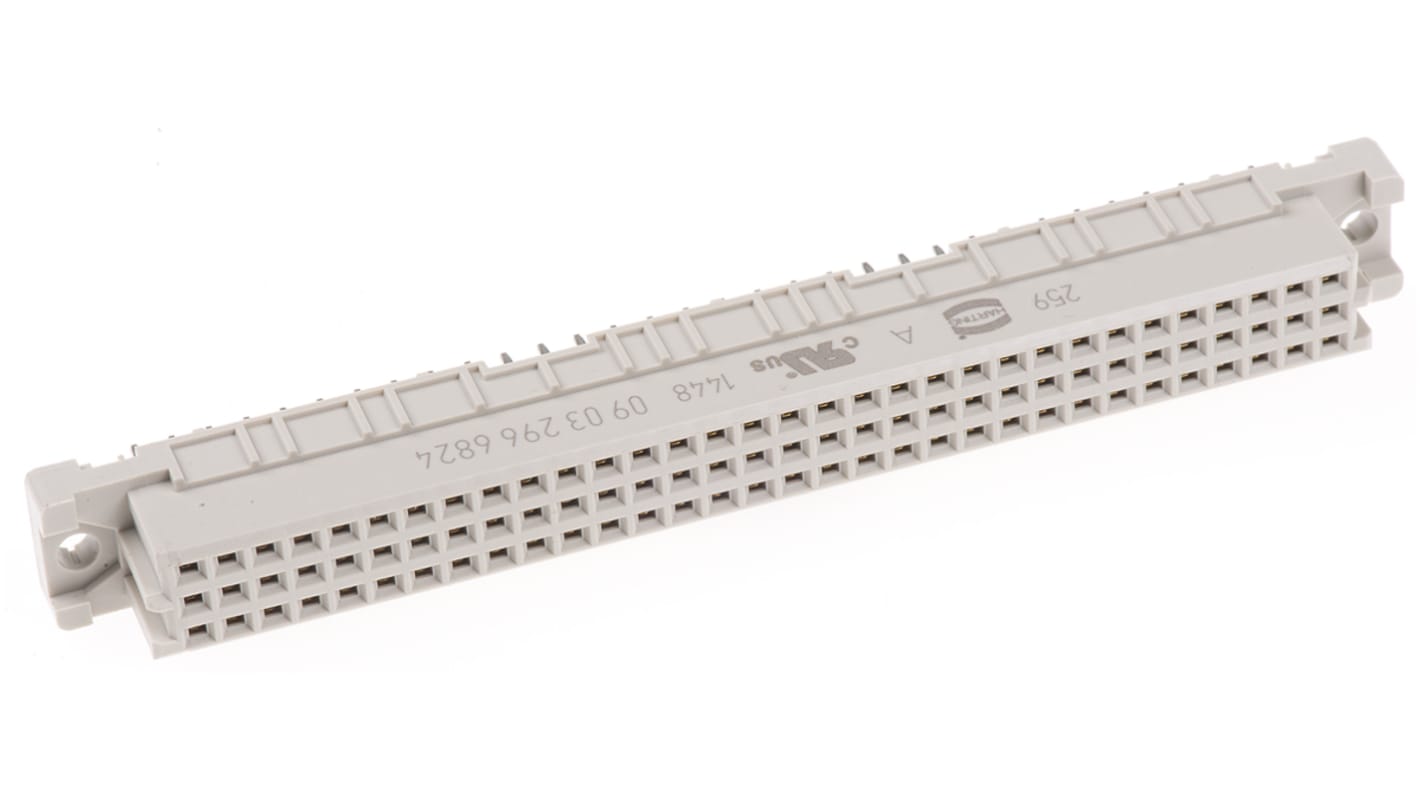 Conector DIN 41612 hembra HARTING de 96 contactos, paso 2.54mm, 3 filas, clase C2