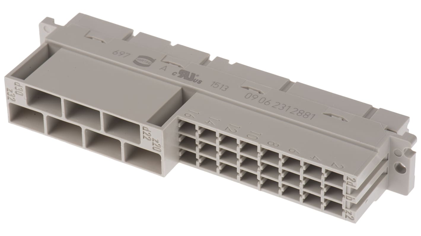 HARTING 09 06 24 + 7 Way 3.81 mm, 5.08 mm, 6.5 mm, 10.16 mm Pitch, Type MH, 2/3 Row, Straight DIN 41612 Connector,