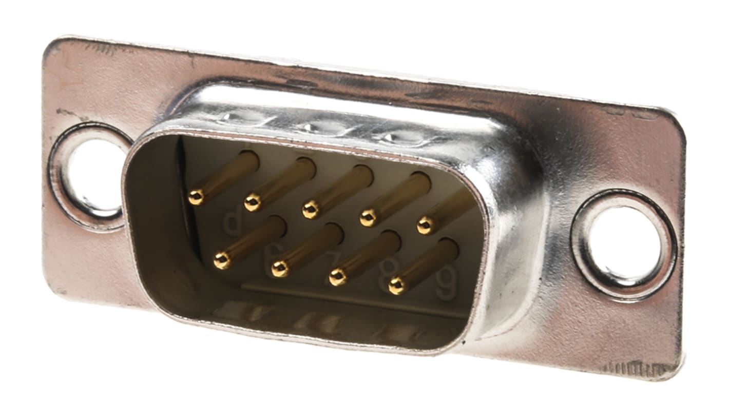 Conector D-sub Harting, Serie D-Sub Standard, paso 2.74mm, Recto, Montaje en orificio pasante, Macho, Terminación