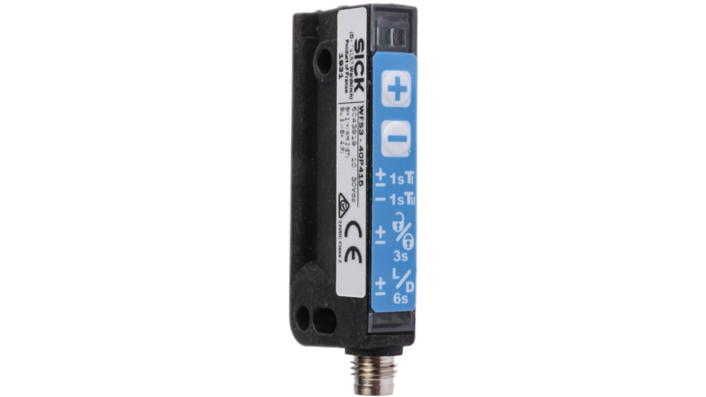 Sensor de etiquetas Sick serie WFS3, alcance 3 mm, LED Infrarrojo, 10 → 30 V, salida PNP, IP65