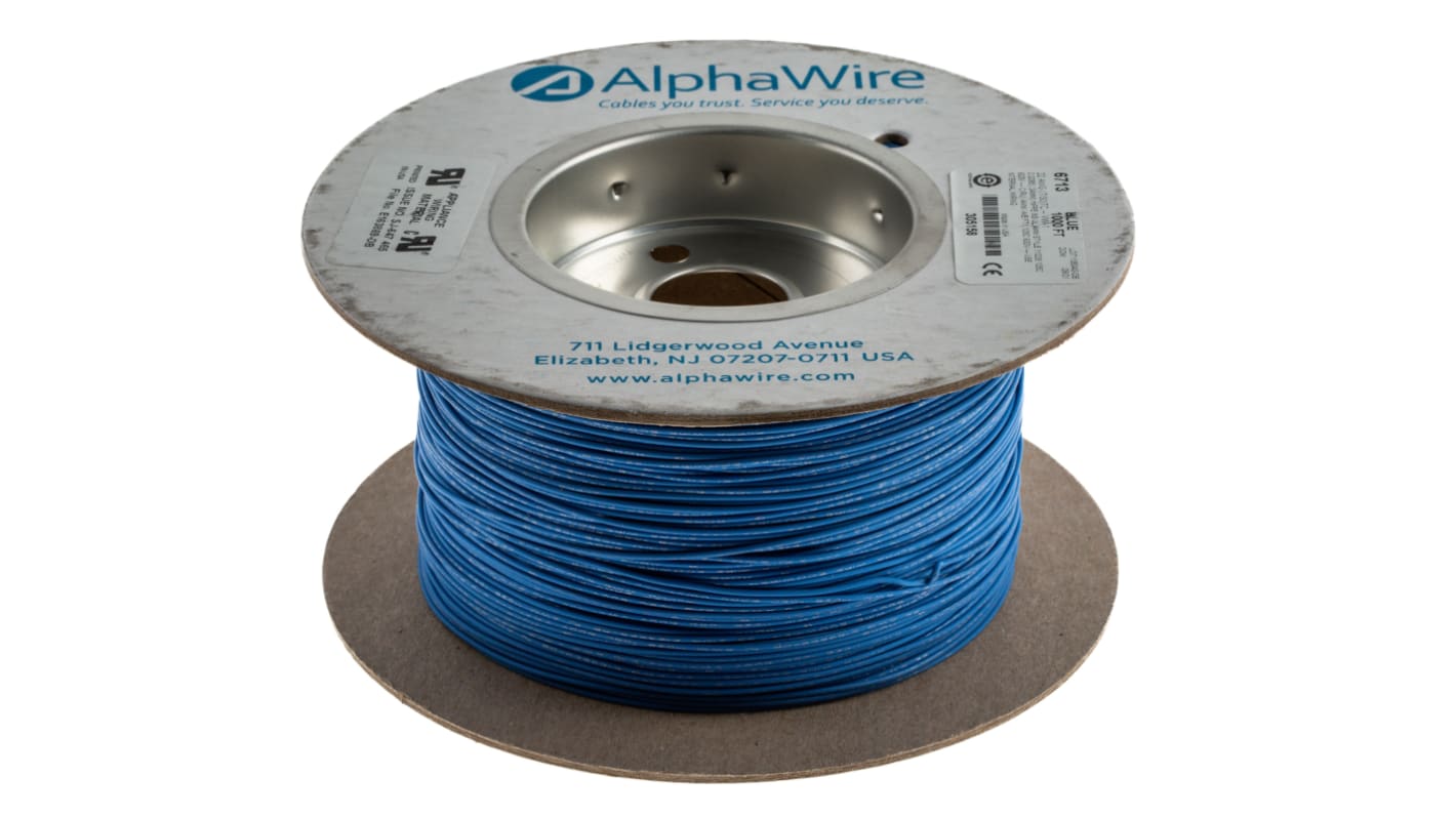 Alpha Wire Einzeladerleitung 0,33 mm², 22 AWG 305m Blau MPPE isoliert Ø 1.24mm 7/0,25 mm Litzen UL11028