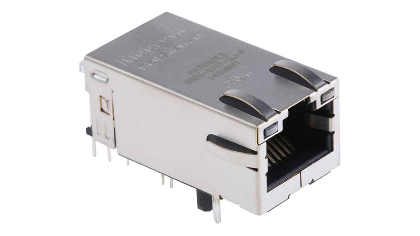 Conector RJ45 Hembra Bel-Stewart serie MagJack, de 8P4C vías, apantallamiento STP