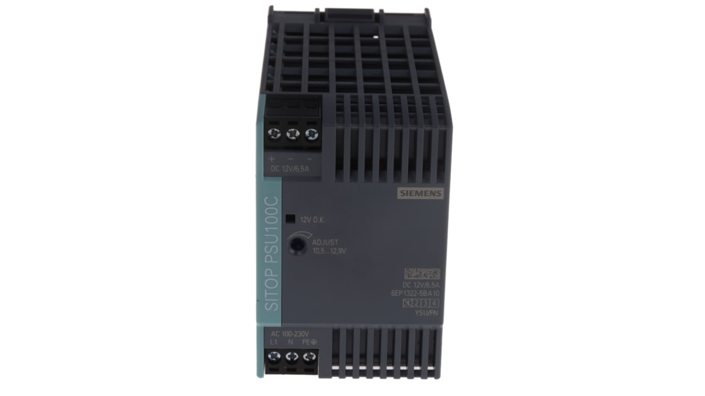 Siemens DIN-sín tápellátás, BE: 85 → 264V ac, 1 kimenet, 12V dc, 6.5A, 78W