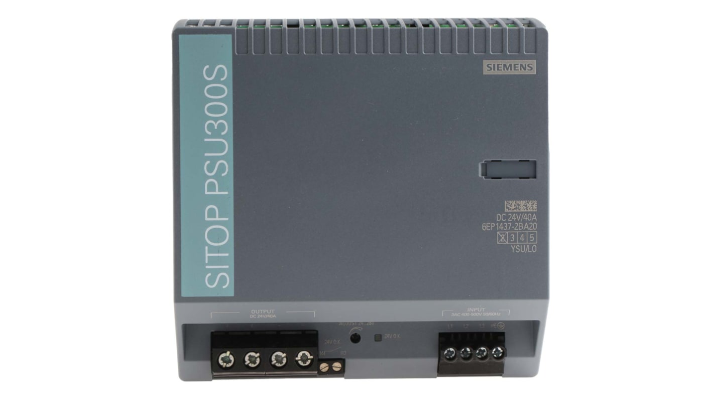 Siemens DINレール取付け用スイッチング電源, 6EP1437-2BA20, 出力：40A, 定格：960W 入力電圧：ac 出力電圧：dc 24V dc/