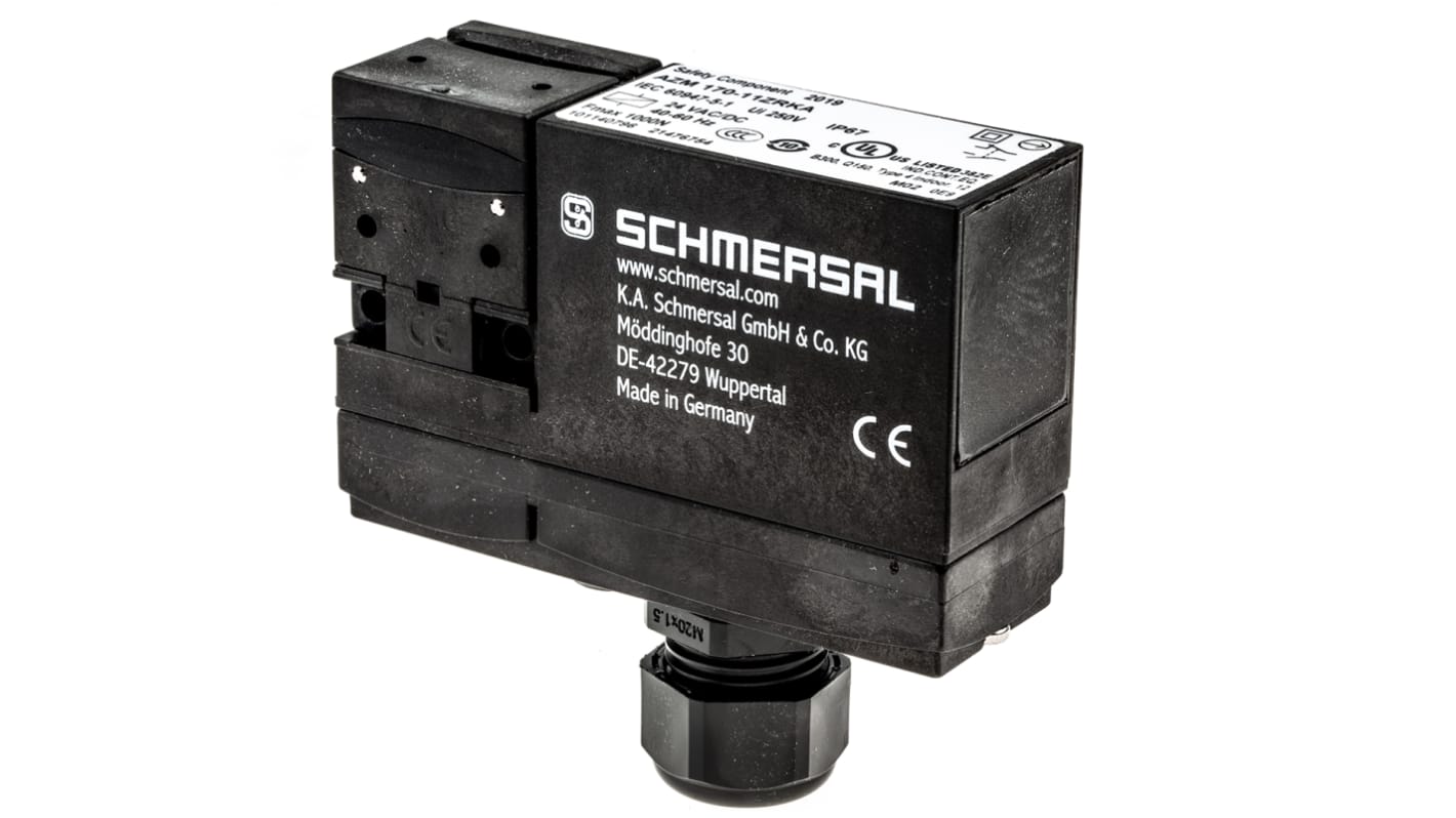 Interruptor de bloqueo por solenoide Schmersal AZM 170 AZM 170, 24V ac/dc, cont. aux. 1NA, Alimentar para bloquear, IP67