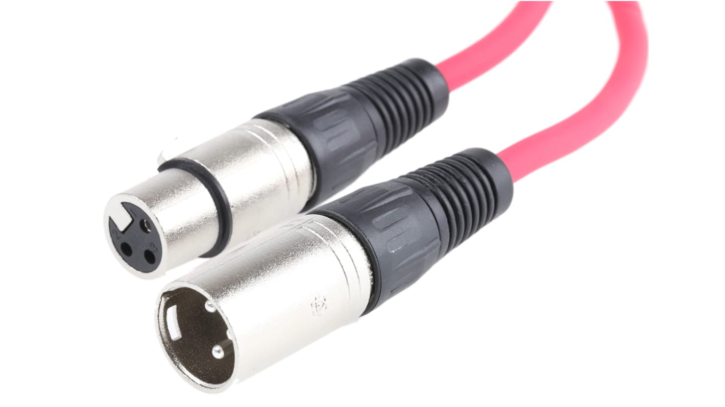 RS PRO Female 3 Pin XLR to Male 3 Pin XLR Cable, Red, 1m