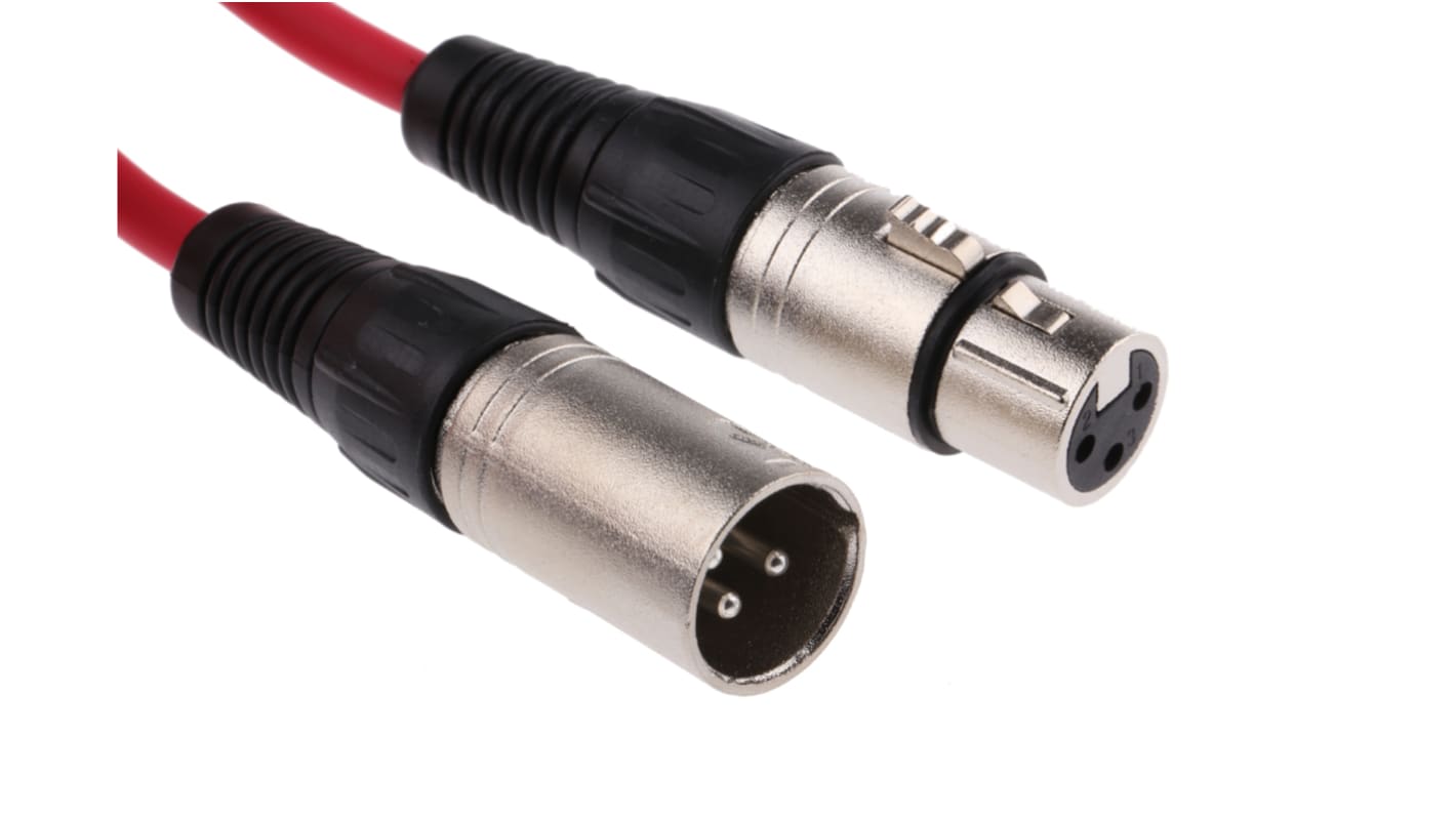 RS PRO Female 3 Pin XLR to Male 3 Pin XLR Cable, Red, 3m