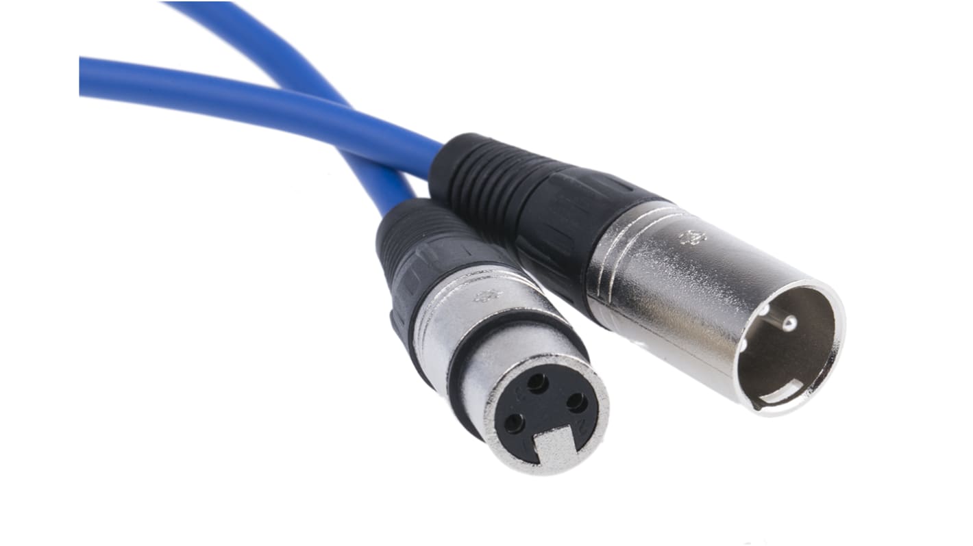 RS PRO Female 3 Pin XLR to Male 3 Pin XLR Cable, Blue, 5m