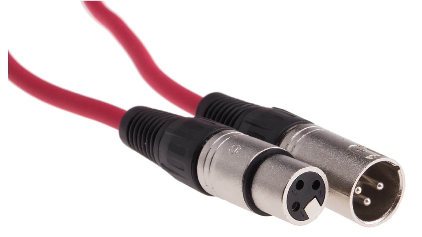 RS PRO Female 3 Pin XLR to Male 3 Pin XLR  Cable, Red, 5m