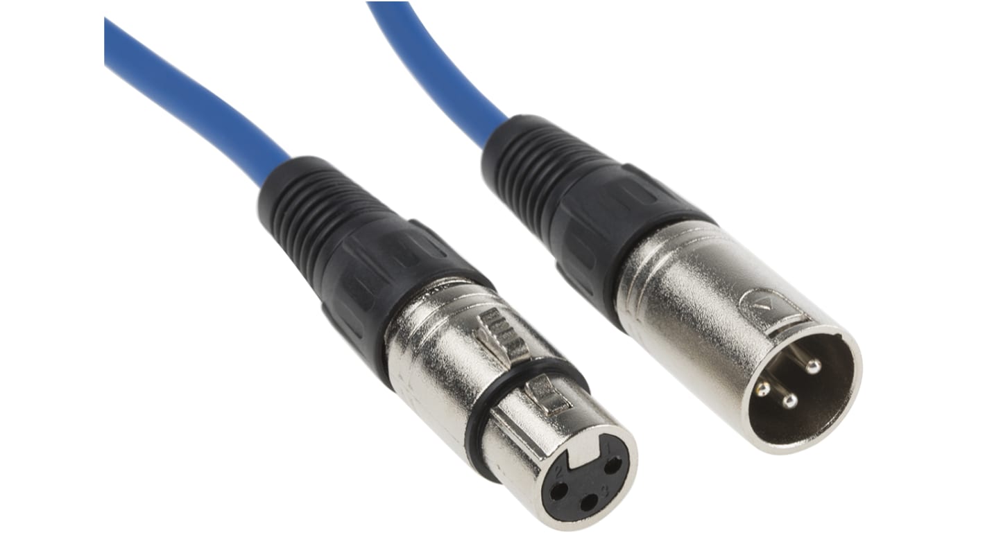 RS PRO Female 3 Pin XLR to Male 3 Pin XLR Cable, Blue, 10m