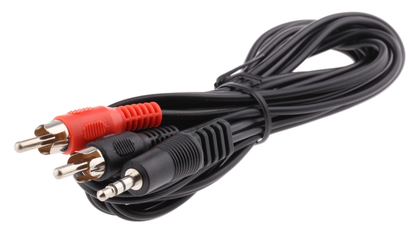 RS PRO Male 3.5mm Stereo Jack to Male RCA x 2 Aux Cable, Black, 2m