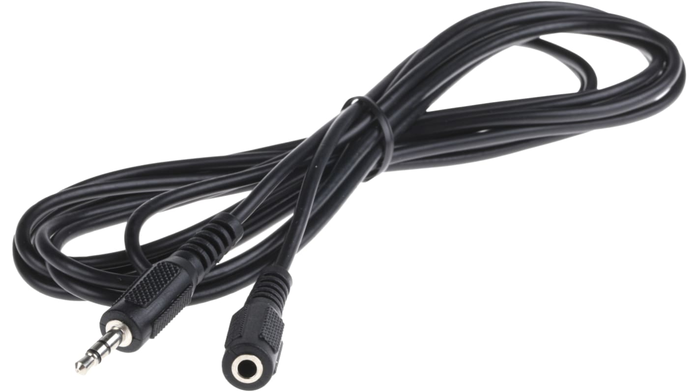 RS PRO Male 3.5mm Stereo Jack to Female 3.5mm Stereo Jack Aux Cable, Black, 3m