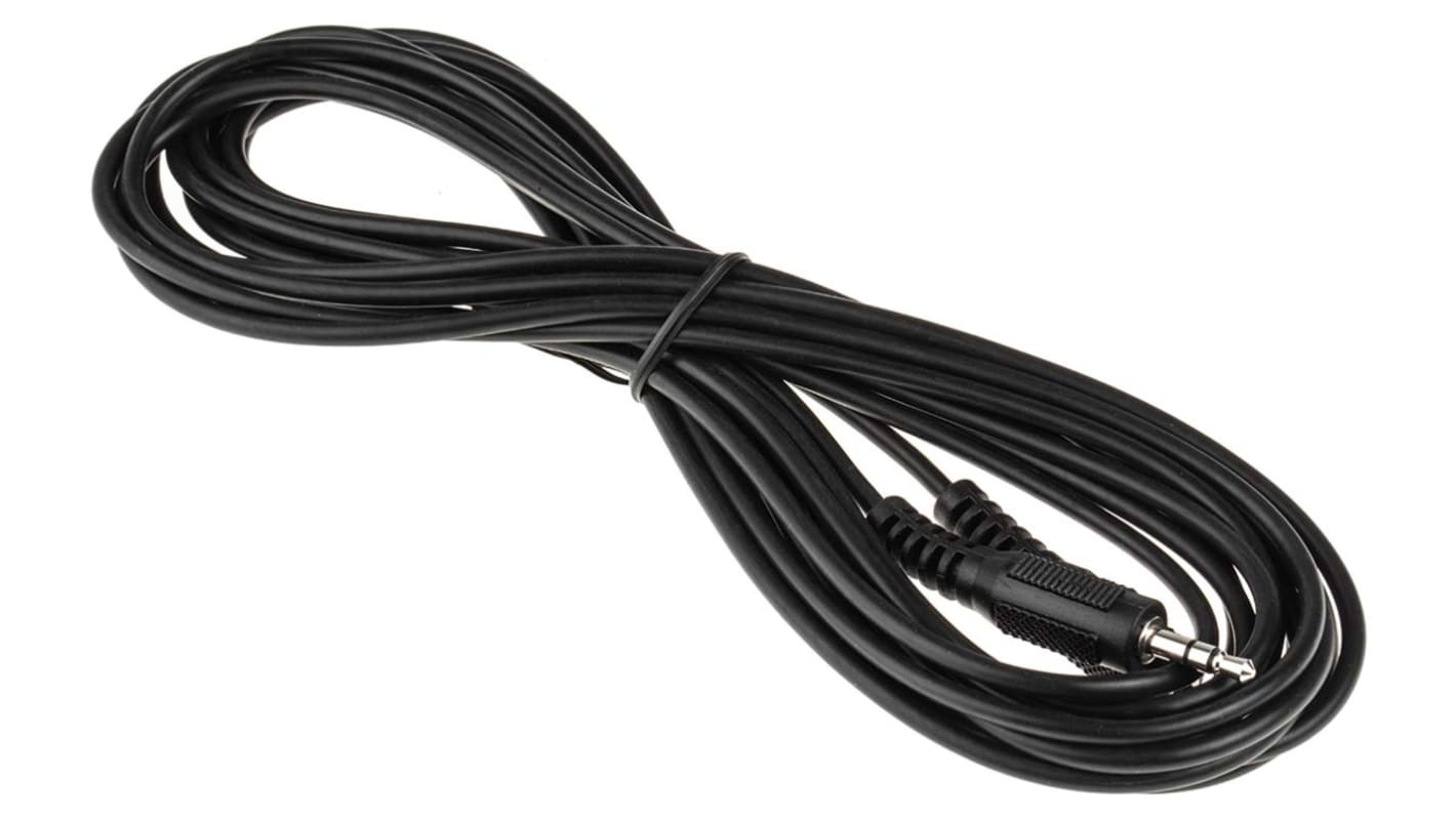 RS PRO Aux Kabel, Stereo-Jack, 3,5 mm / Stereo-Jack, 3,5 mm Stecker Buchse L. 5m Schwarz