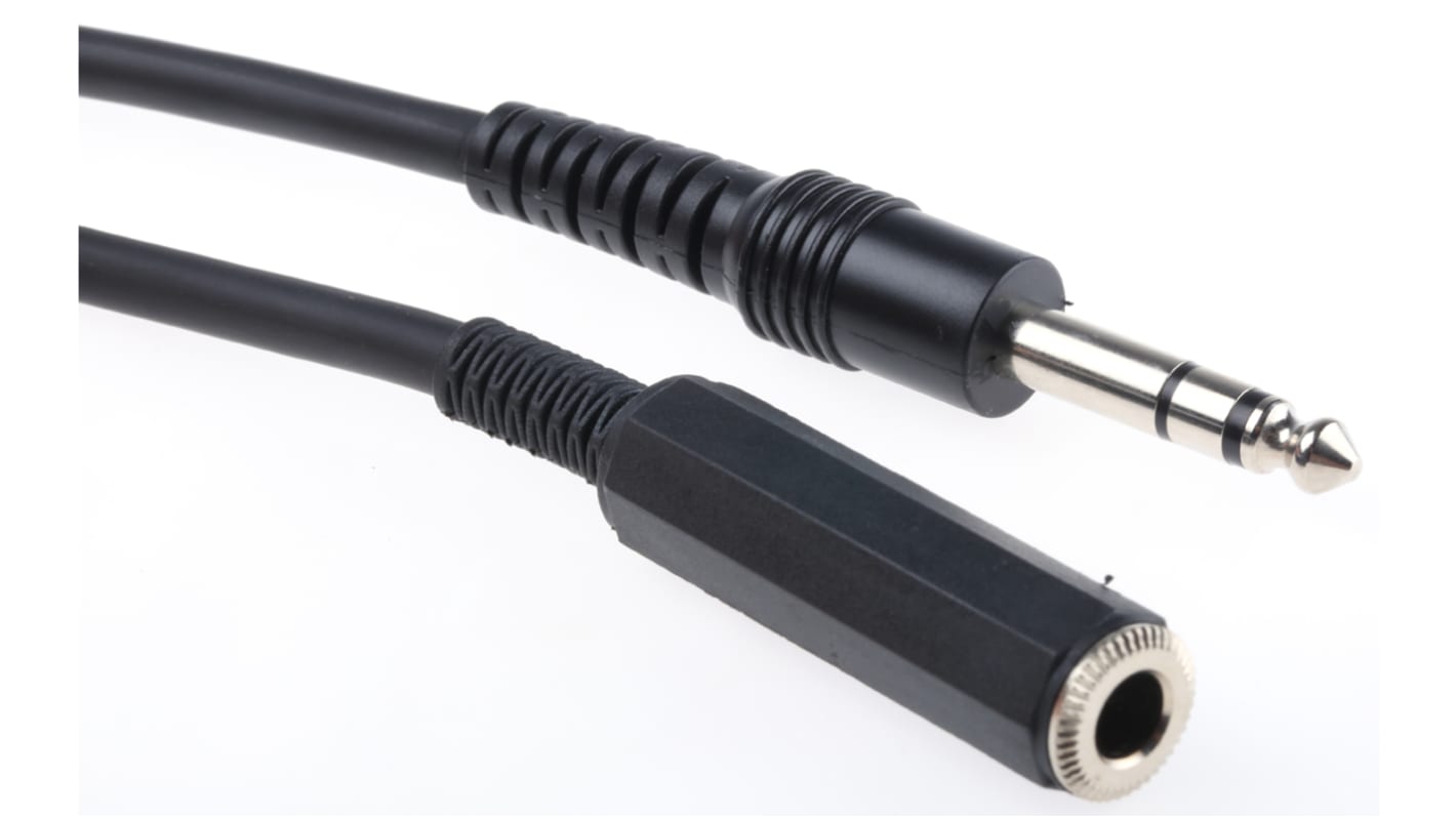 RS PRO Male 6.35mm Stereo Jack to Female 6.35mm Stereo Jack Aux Cable, Black, 3m