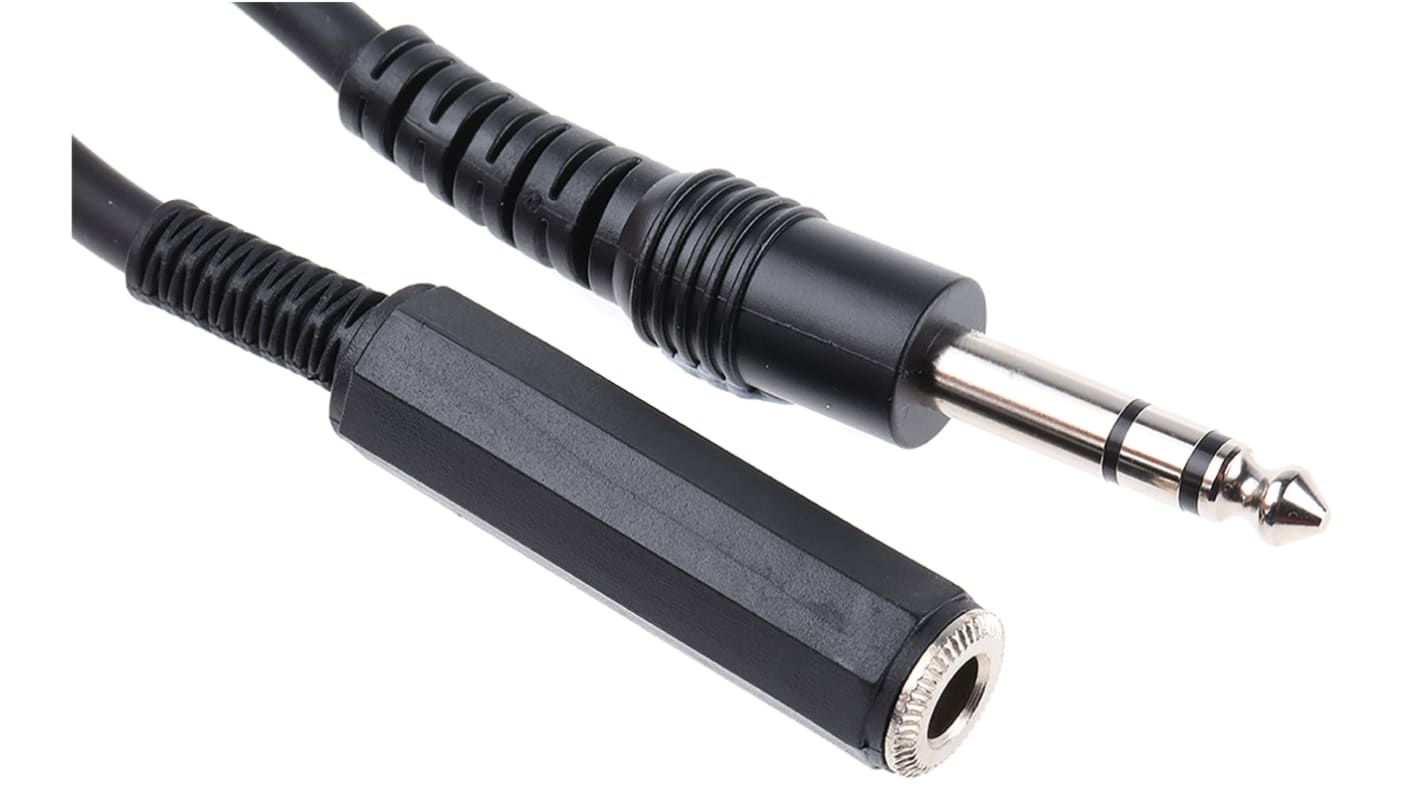 RS PRO Aux Kabel, 6,35-mm-Stereobuchse / 6,35-mm-Stereobuchse Stecker Buchse L. 5m Schwarz