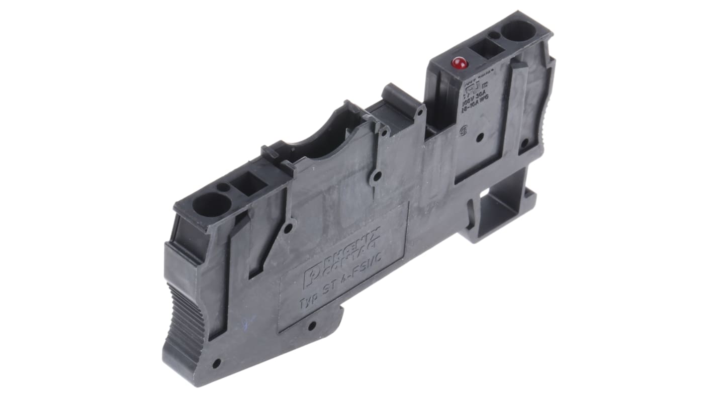 Phoenix Contact ST 4-FSI/C-LED 24 Series Black Fused DIN Rail Terminal, Single-Level, Spring Clamp Termination