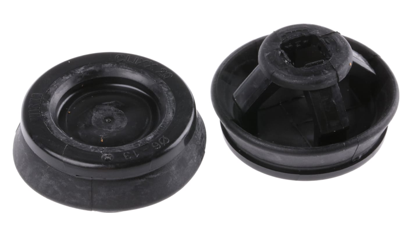 WISKA Black Polypropylene, Thermoplastic 20mm Cable Grommet for 6 → 13mm Cable Dia.