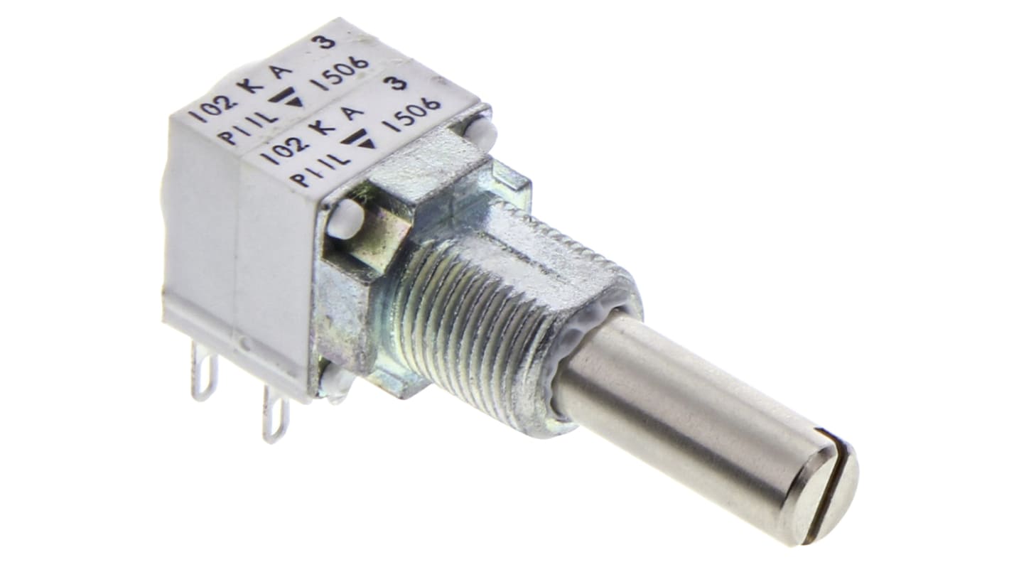 Vishay P11L, Tafelmontage  Dreh Potentiometer 1kΩ ±10% / 0.1W / 2 Ausbrüche, Schaft-Ø 6.35 mm