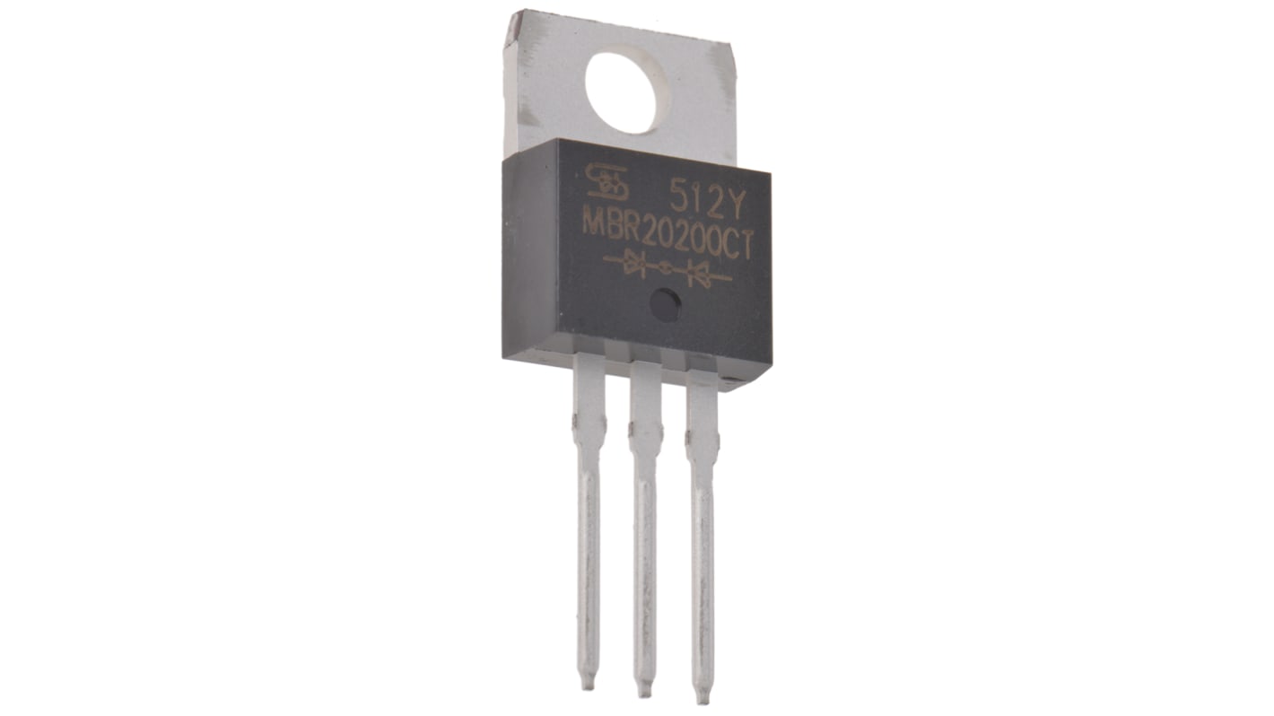 Diodo, MBR20200CT C0, Rectificador Schottky, 20A, 200V Barrera Schottky, TO-220AB, 3-Pines 1.23V