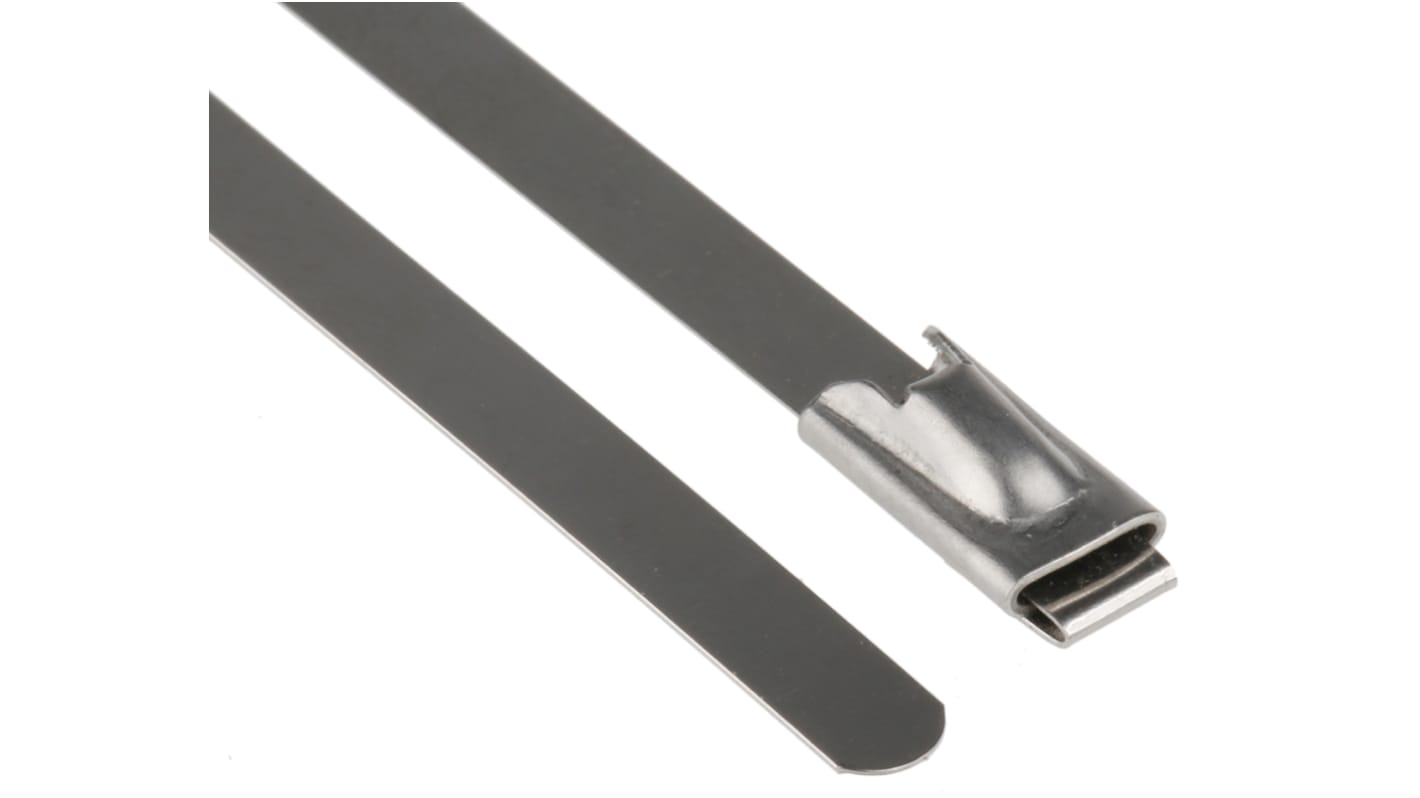 RS PRO Cable Tie, Roller Ball, 100mm x 4.6 mm, Metallic 316 Stainless Steel, Pk-100