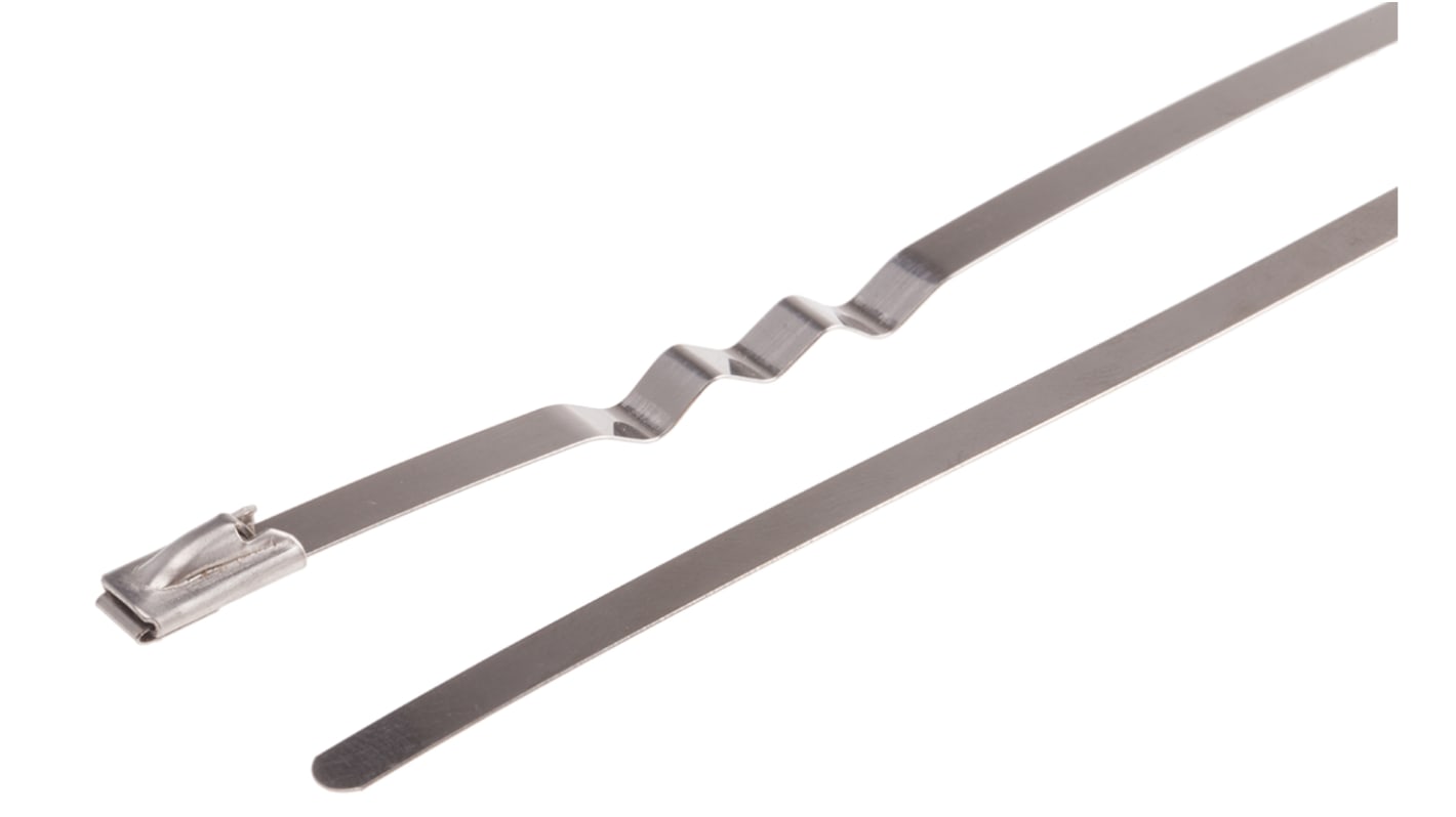 RS PRO Cable Tie, Roller Ball, 840mm x 4.6 mm, Metallic 316 Stainless Steel, Pk-100