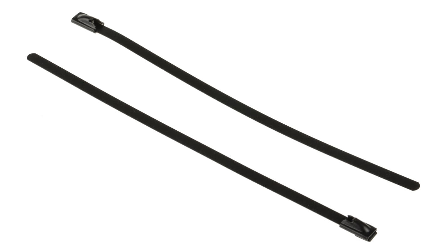 RS PRO Cable Tie, Roller Ball, 150mm x 4.6 mm, Black Polyester Coated Stainless Steel, Pk-100