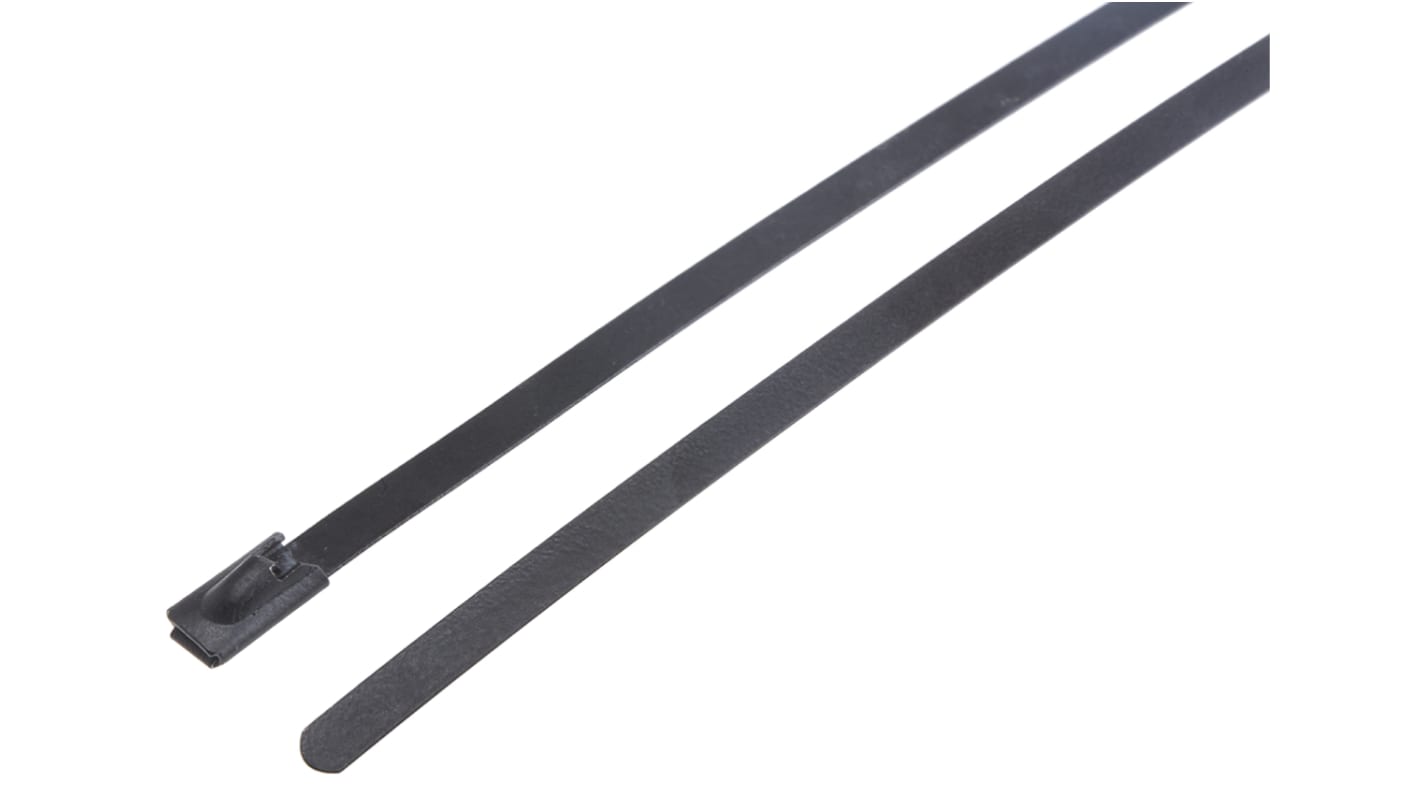 RS PRO Cable Tie, Roller Ball, 840mm x 4.6 mm, Black Polyester Coated Stainless Steel, Pk-100