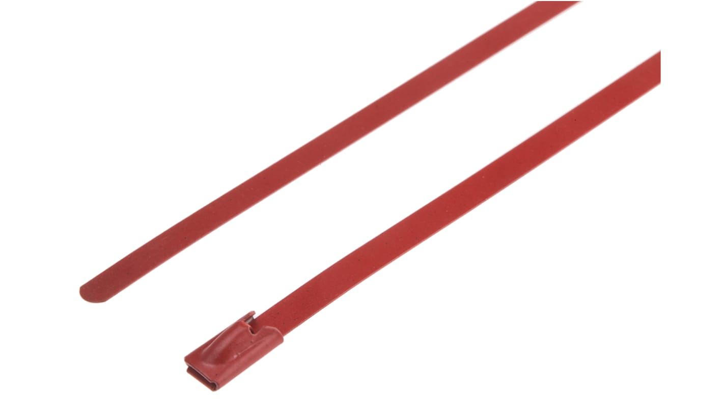 RS PRO Edelstahl mit Polyesterbeschichtung Kabelbinder Mit Kugelverschluss Rot 4,6 mm x 200mm, 100 Stück