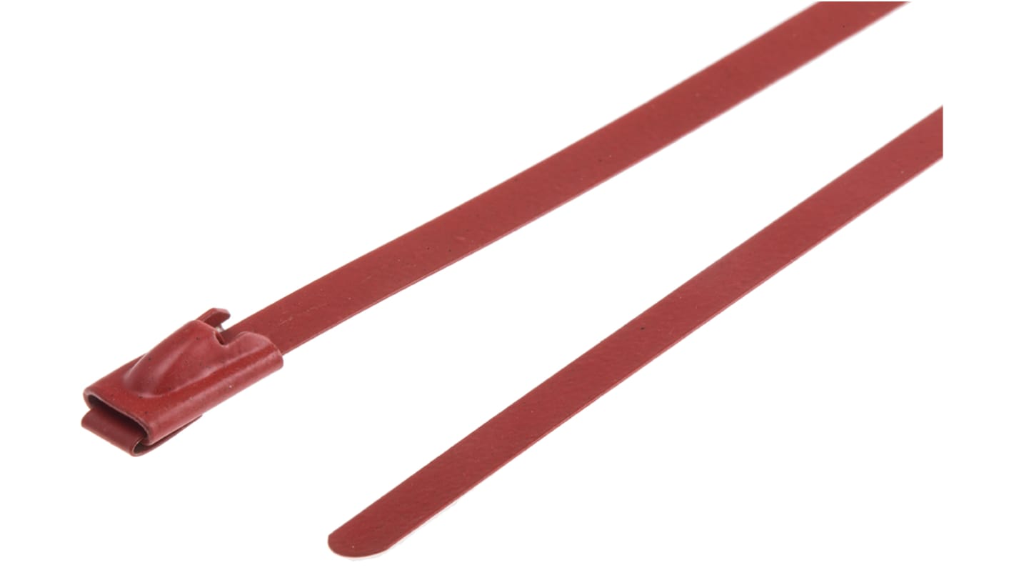 RS PRO Cable Tie, Roller Ball, 360mm x 4.6 mm, Red Polyester Coated Stainless Steel, Pk-100